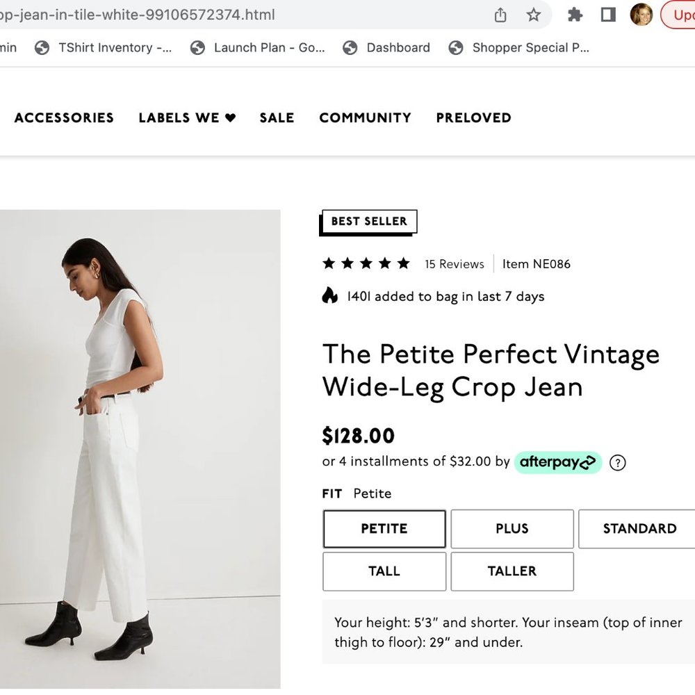 Madewell - The Petite Perfect Vintage Wide-Leg Crop Jean in Tile White size 26